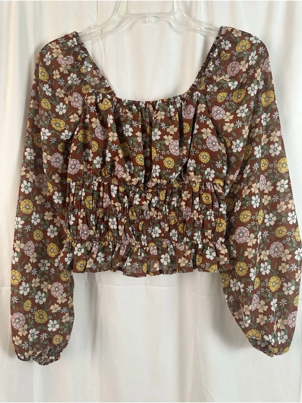 Hollister Brown Floral Smocked Crop Top - Boho, Festival, Y2K- Size Med